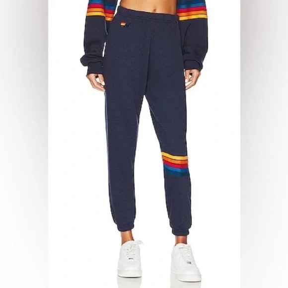 AVIATOR NATION RAINBOW STRIPE SWEATPANTS, NAVY ~ SIZE M - Picture 1 of 6